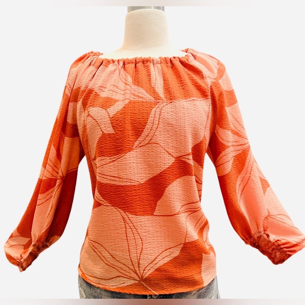 A NEW DAY Orange and Pink Patterned Blouse - Picture 2 of 7